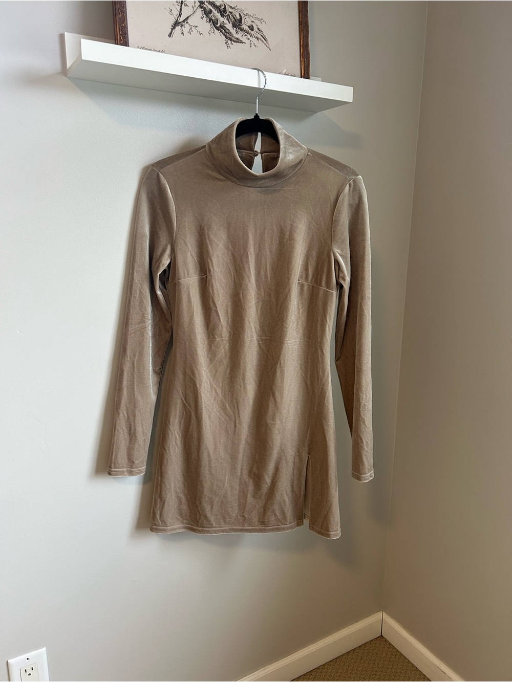 Reformation Light Taupe Velvet Mini Dress